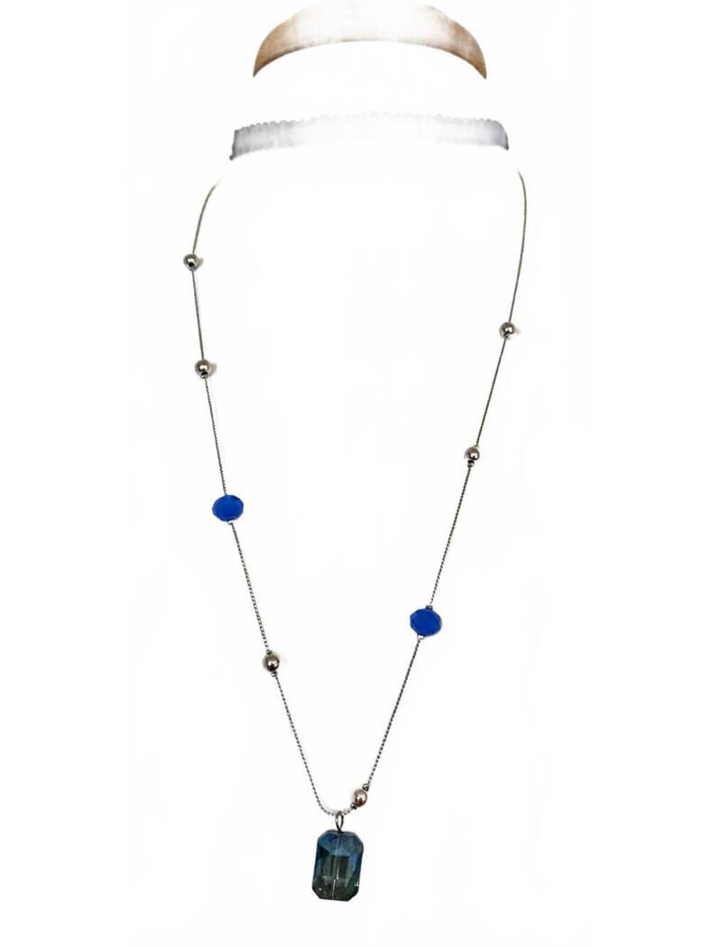 NWT Gemma Simone Blue Woven Choker Layered Stone Pendant Chain Necklace 12-28"